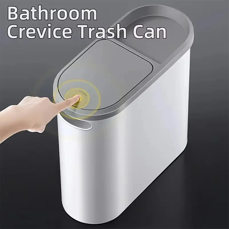 Trash Can 10L Bathroom Press Type with Lid for Kitchen Bedroom Living Room Toilet Bucket Waste