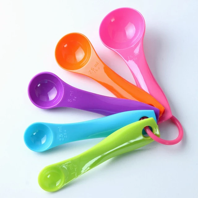 Handy Housewares 5 Piece Colorful Plastic Nesting Measuring Spoon Set