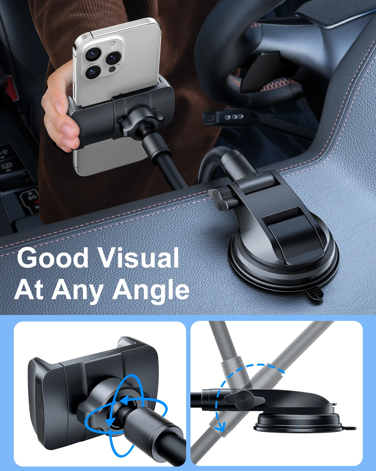 Eary Car Phone Holder For Dashboard Adjustable Strong Suction Shockproof Stand Mount For Window Universal Gravity Clip Bracket