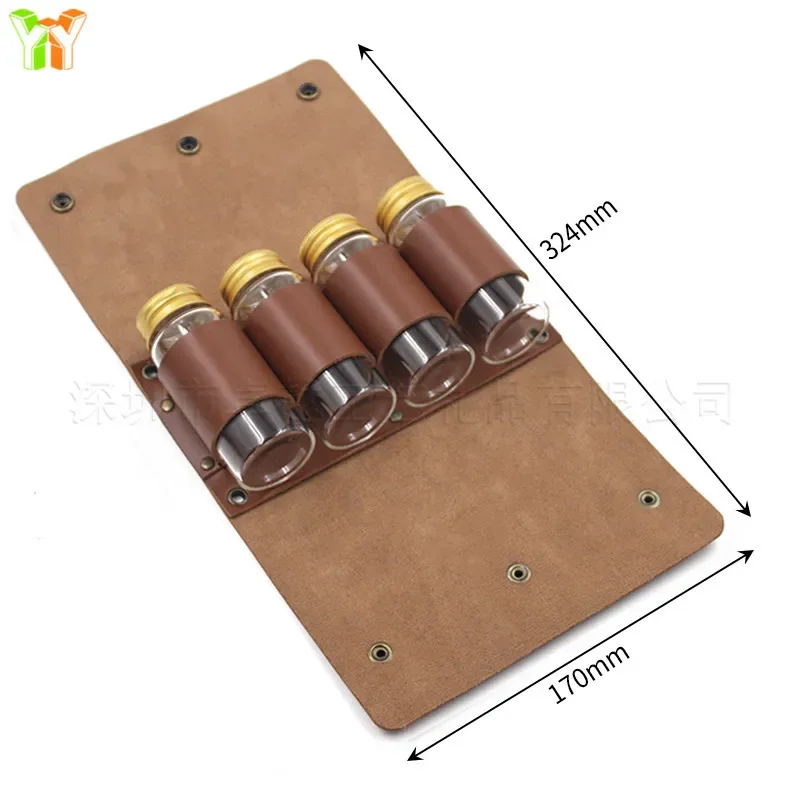 Portable Camping Seasoning Spices Bottle Tableware Leather Storage Bag with 4 Cans Holder Portable Kit For BBQ Picnic Kitchen