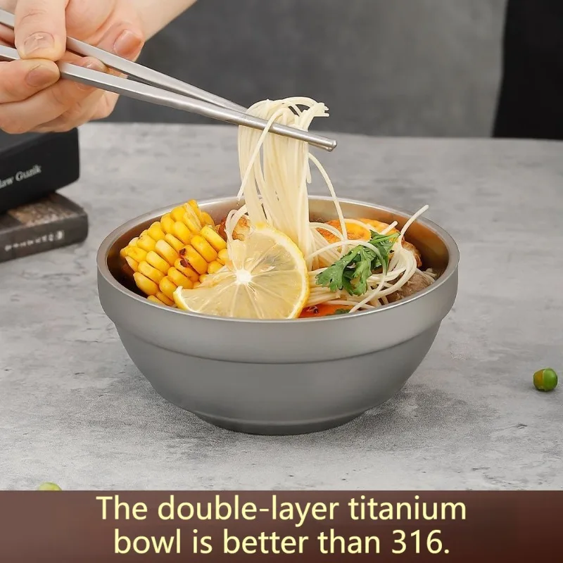 Ti-Artisan Titanium Double Layer Bowl Ultralight Portable Heat Insulation Anti-scalding Outdoor Camping Frosted Bowl Tableware