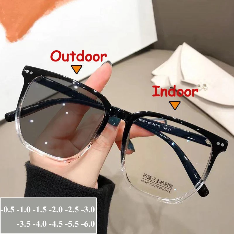 

Myopia Glasses Men Women Oversized Frame Smart Photochromic Eyeglasses Unisex Outdoor Near-sighted Eyewear Diopter 0 To -6.0