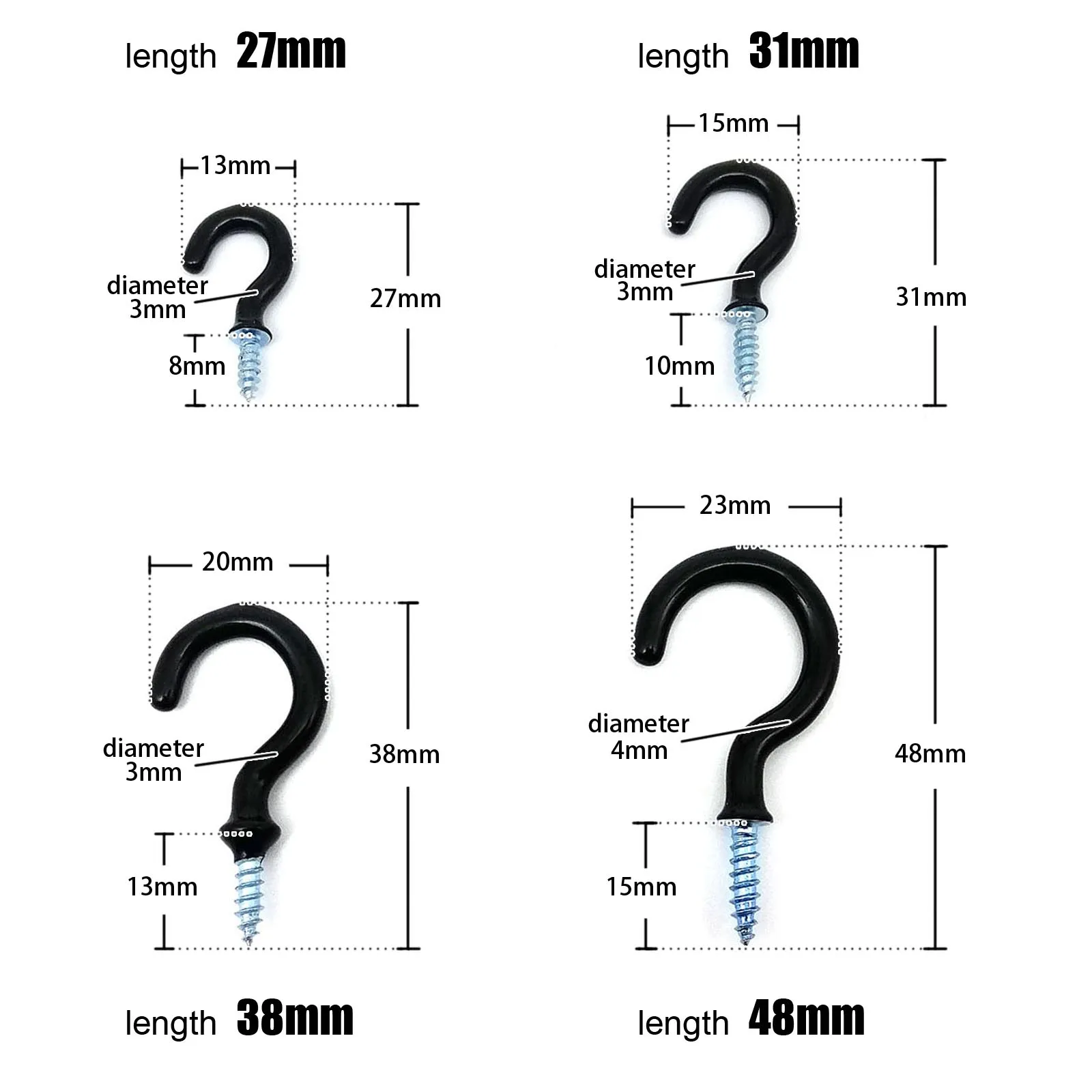 Description Picture 2 of item25pcs Plastic Covered Rust-proof Picture Photo Plant Lamp Light Curtain Eye Bolt Screw-in Ceiling L C Mug Hanger Clasp Cup Hook