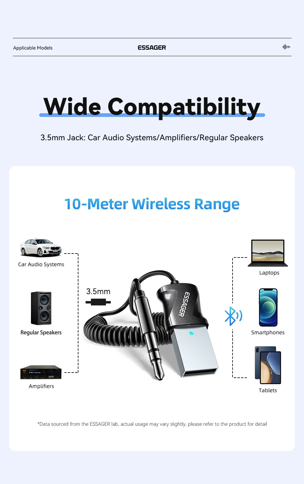 Essager Bluetooth 5.0 Aux Adapter Wireless Car Bluetooth Receiver USB to 3.5mm J