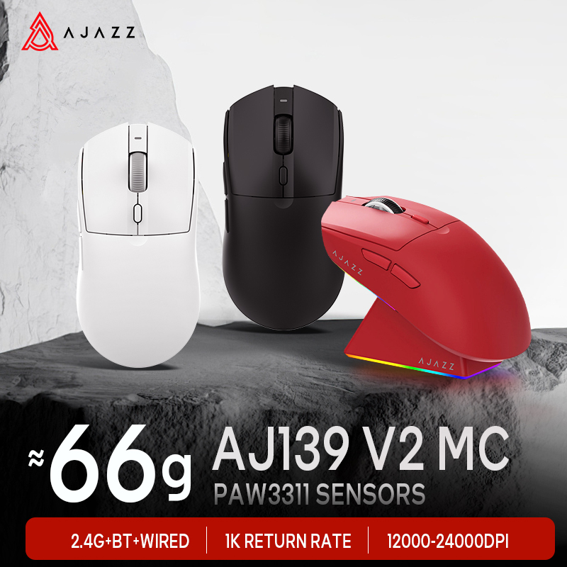 AJAZZ AJ139 V2 MC PAW3311 Wireless Gaming Mouse with RGB Magnetic Charging Base 24000DPI Bluetooth/Wired Mice,PC Gamer