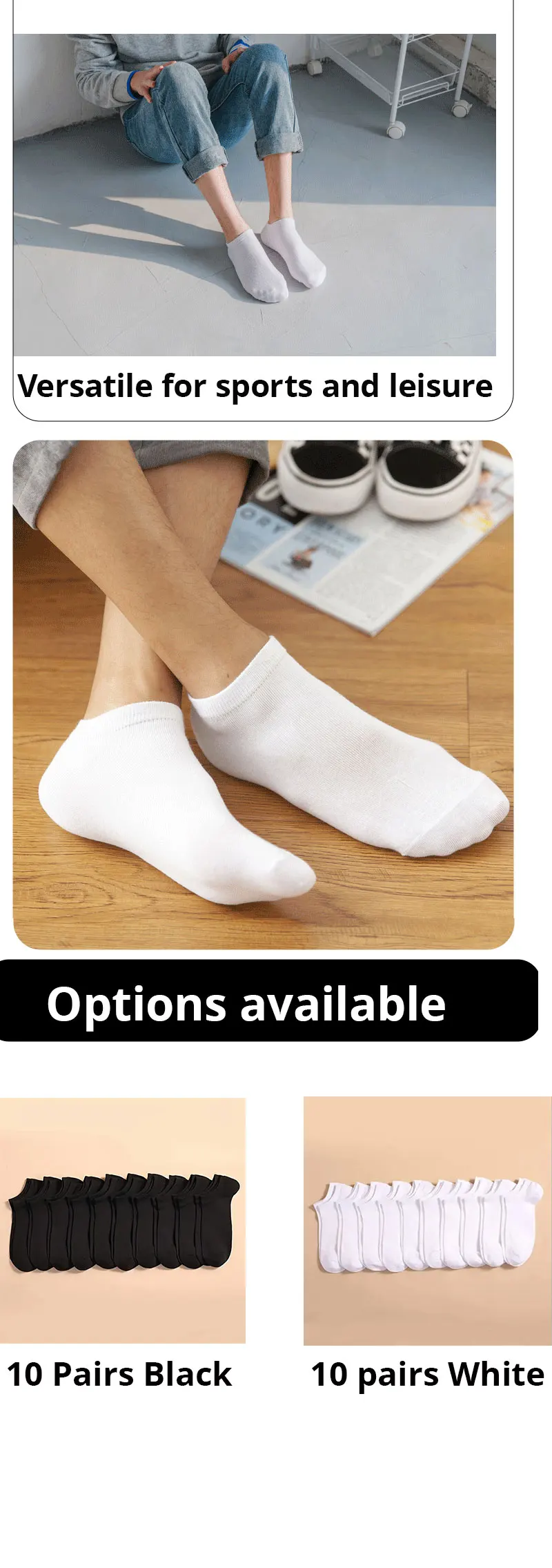 10 Paar lässige, einfarbige Unisex-Bootssocken, dünn, atmungsaktiv, bequem, geruchshemmend, schweißabsorbierend, niedrig geschnittene Söckchen für Männer und Frauen – Detail 4