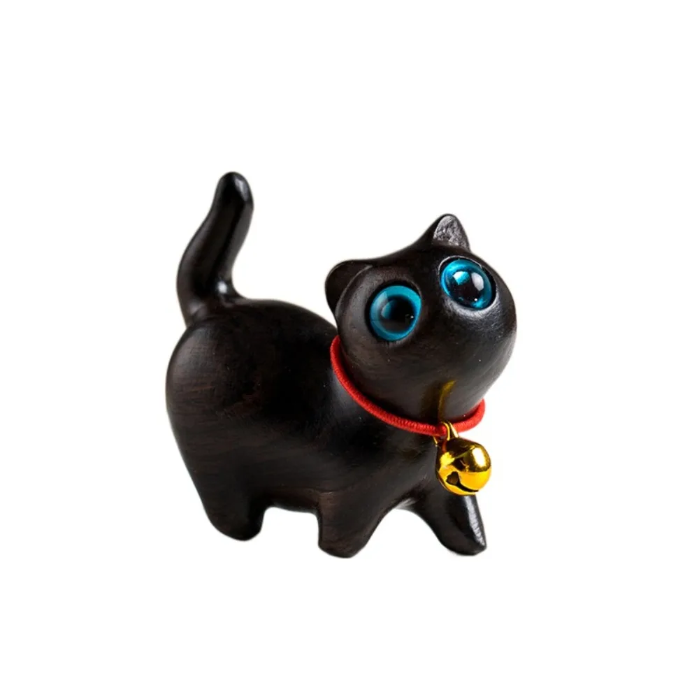 Figurine De Chat Sculpté En Bois Sculpté - Sculpture De Chat De Bureau