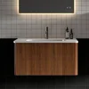 30" Bathroom Vanity Sink Combo Single Sink Wall Mounted Bathroom Cabinet  with Soft Close Drawers, Walnut 1
