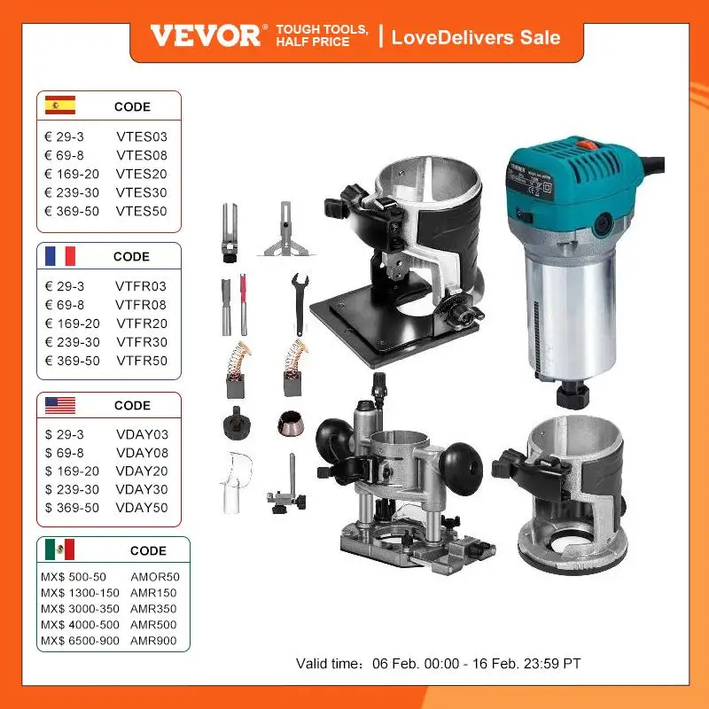 Mophorn Rifilatore Elettrico 710W Fresatrice Compatta Rifilatore Per Legno 10000-30000Rpm Rifilatrice Per Legno Multifunzione Con Base Affondamento E 
