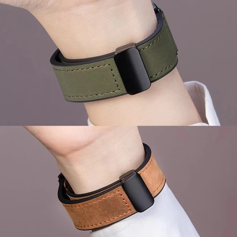 Versatile Leather & Silicone Watch Strap with Magnetic Loop - Adjustable 18mm, 20mm, 22mm