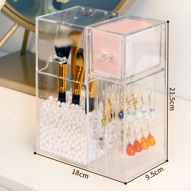 Clear Acrylic Makeup Jewelry Storage Box Dustproof Cosmetic Organizer with  Lid Drawer Multifunctional Makeup Brush Holder