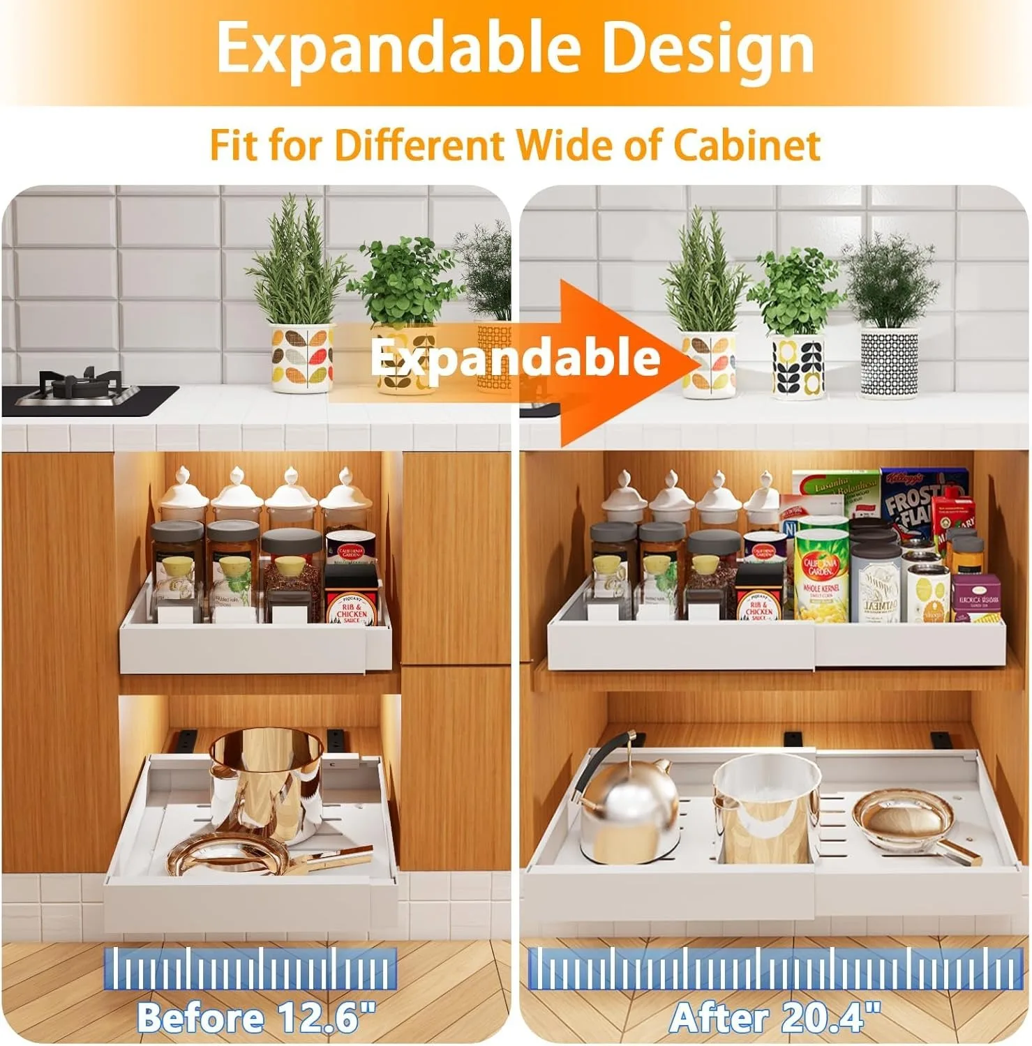 Telescopic Drawer Kitchen Organizer Self-Adhesive Cabinet Storage Rack Kitchen Spice Rack 2 Pack kitchen storage rack,spice rack