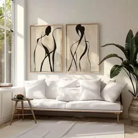 2pcs Abstract Black Beige Line Canvas Poster Picture Art Wall Printed Matter Minimalist Female Figure Living Room Home Decoratio 3
