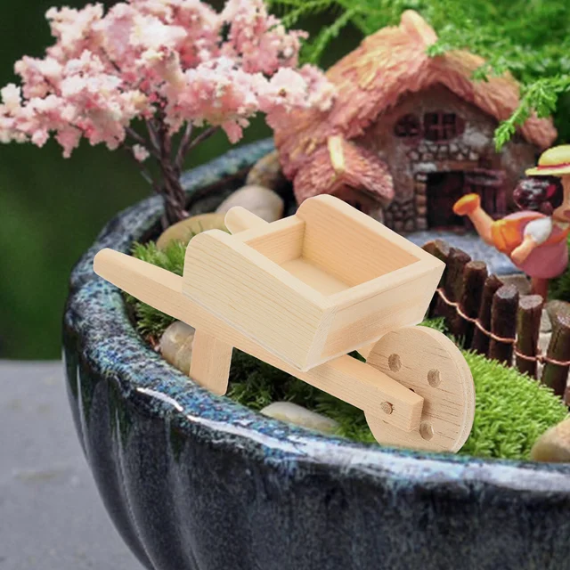 Mini Kocsi Miniatűr Farm Talicska Fa Modell Szimulációs Játékkert Modellek - Image 4