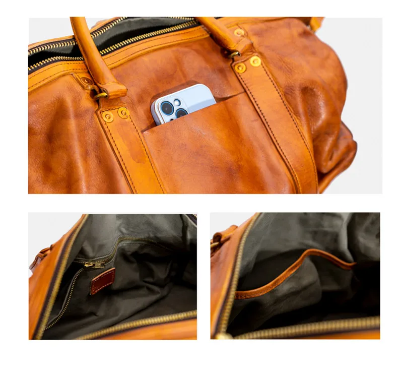 Fashion vintage luxury genuine leather men\'s large-capacity travel bag organizer designer handmade first layer cowhide handbags
