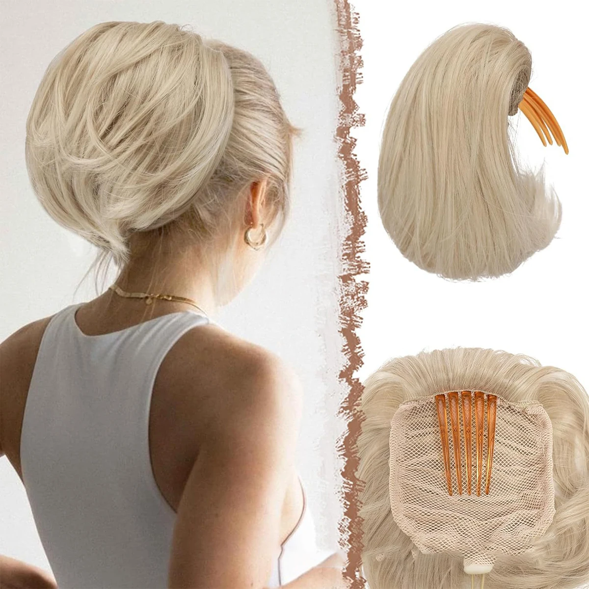 Natural Synthetic Grip Clip Ponytail Inner Buckle Clip On Woman's Ponytail Smooth Hair piece Short Roll clip in ponytail hair extension synthetic ponytail synthetic hair accessories clip in ponytail extensions