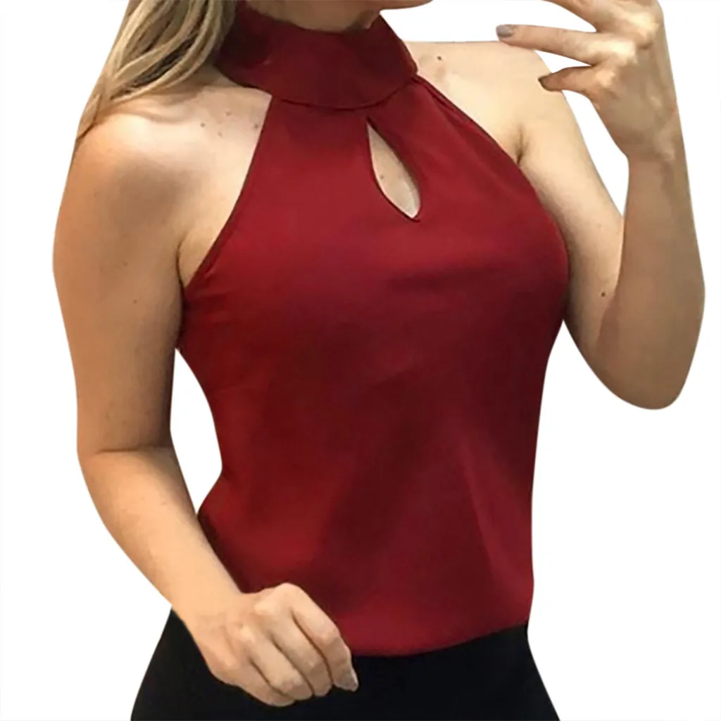 Ropa De Halloween Mujer Blusa Sin Mangas Con Cuello Halter Para