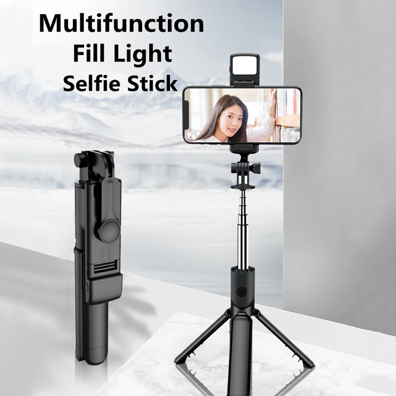 360-Degree Rotation Wireless Bluetooth Selfie Stick Remote Shutter Tripod Fill Light Phone Holder iphone xiaomi huawei