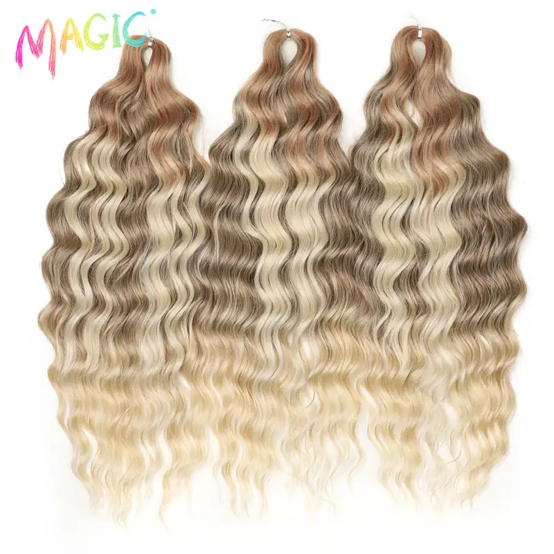 Anna Synthetic Hair 24 Inch Water Wave Braiding Hair Extensions Ombre Blonde Deep Wave Afro Curl Twist Crochet Hair for Women - Image 23