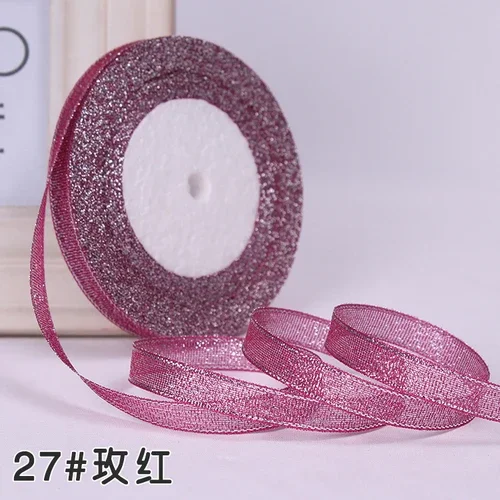 1cm 25Yards Glitter Satin Ribbon for Gift Packaging and Decorations