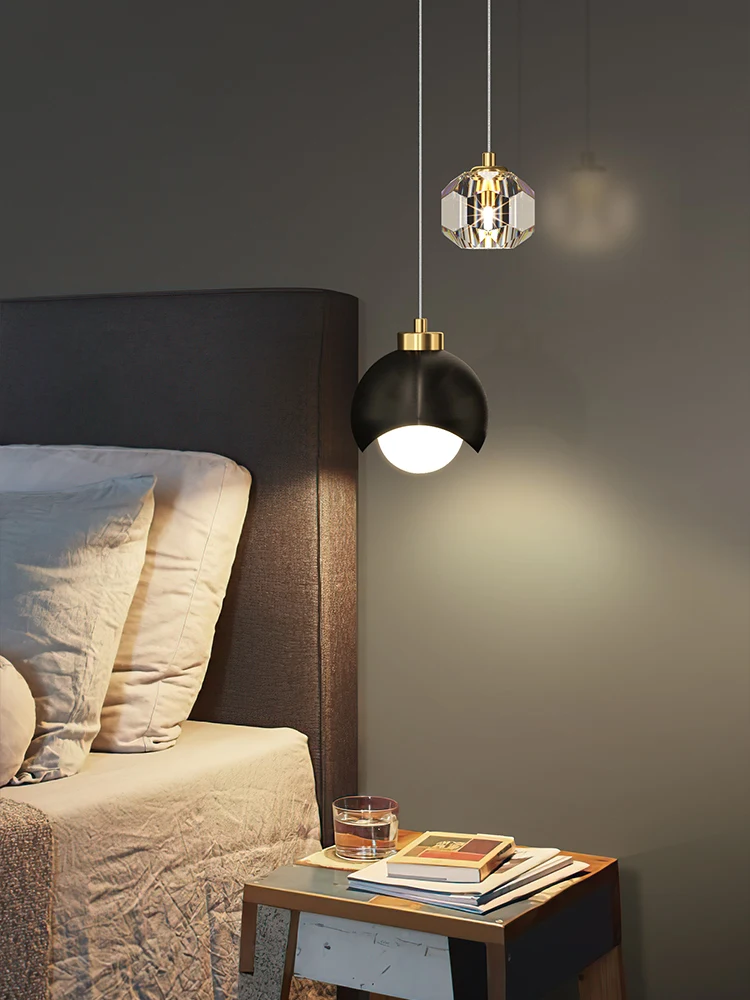 

Modern Crystal Chandelier Double Head Round LED Lighting Luxury Living Room Warm Bedroom Bedside Home Decor Pendant Light
