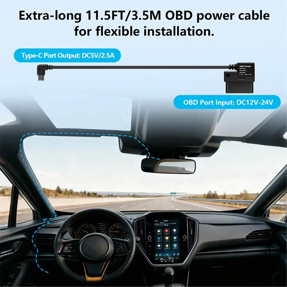OBD 하드와이어 키트 타입 C 포트/마이크로 USB 포트/미니 USB 차량용 대시캠 케이블 충전기 24시간 주차 모니터 호환 98% 차량