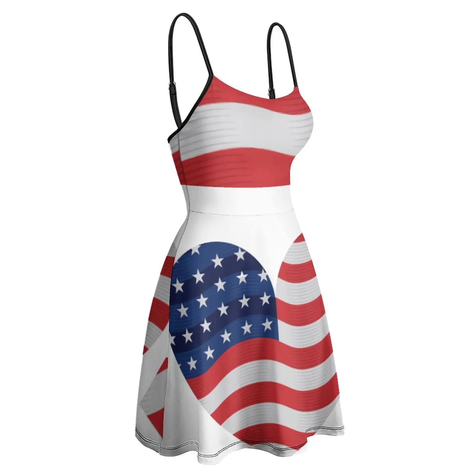 

Exotic Woman's Clothing Strappy Dress Heart Shaped American Flag Women's Sling Dress Graphic Vintage Vacations Funny Sarcastic