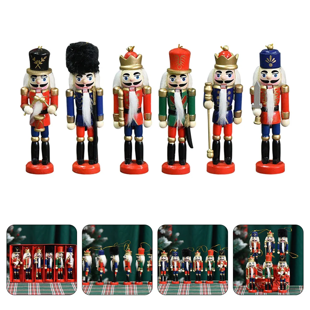 

4/5/6pcs 13cm Mini Nutcracker Soldier Puppet Doll Figurines Wooden Hanging Pendants Christmas New Year Decoration