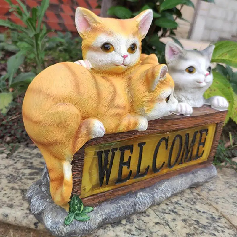 야외 야외 고양이 태양광 정원 조명, 송진 고양이 장식품, 동물 조각상, 태양열 고양이 램프