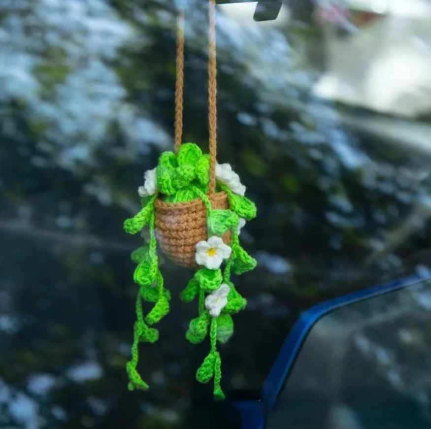 Handmade Crochet Succulent Car Ornaments - Cute Interior Accessories and Gifts