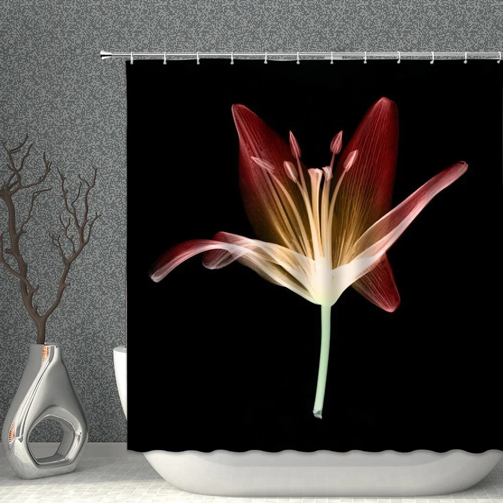 A Leaf Shower Curtain Waterproof Fabric Lily Flower Black Bath Curtains Set Maple leaves Bathroom Screen Bathtub Home Decor 2
