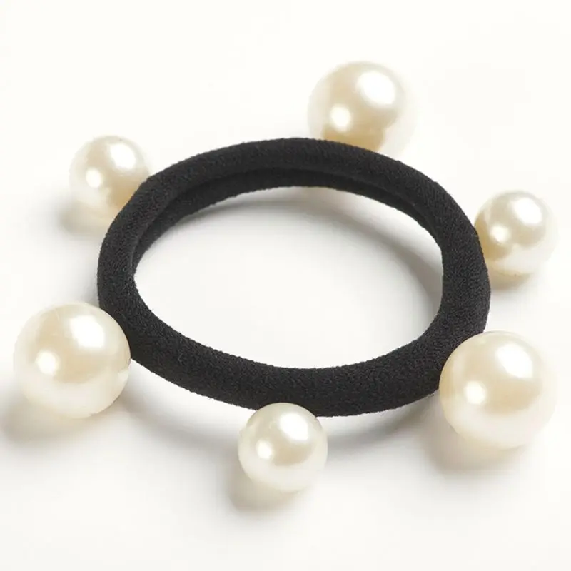 

Fashion Women Elastic Hairband Pearl Black Elegance Hair Accessories Rubber Band