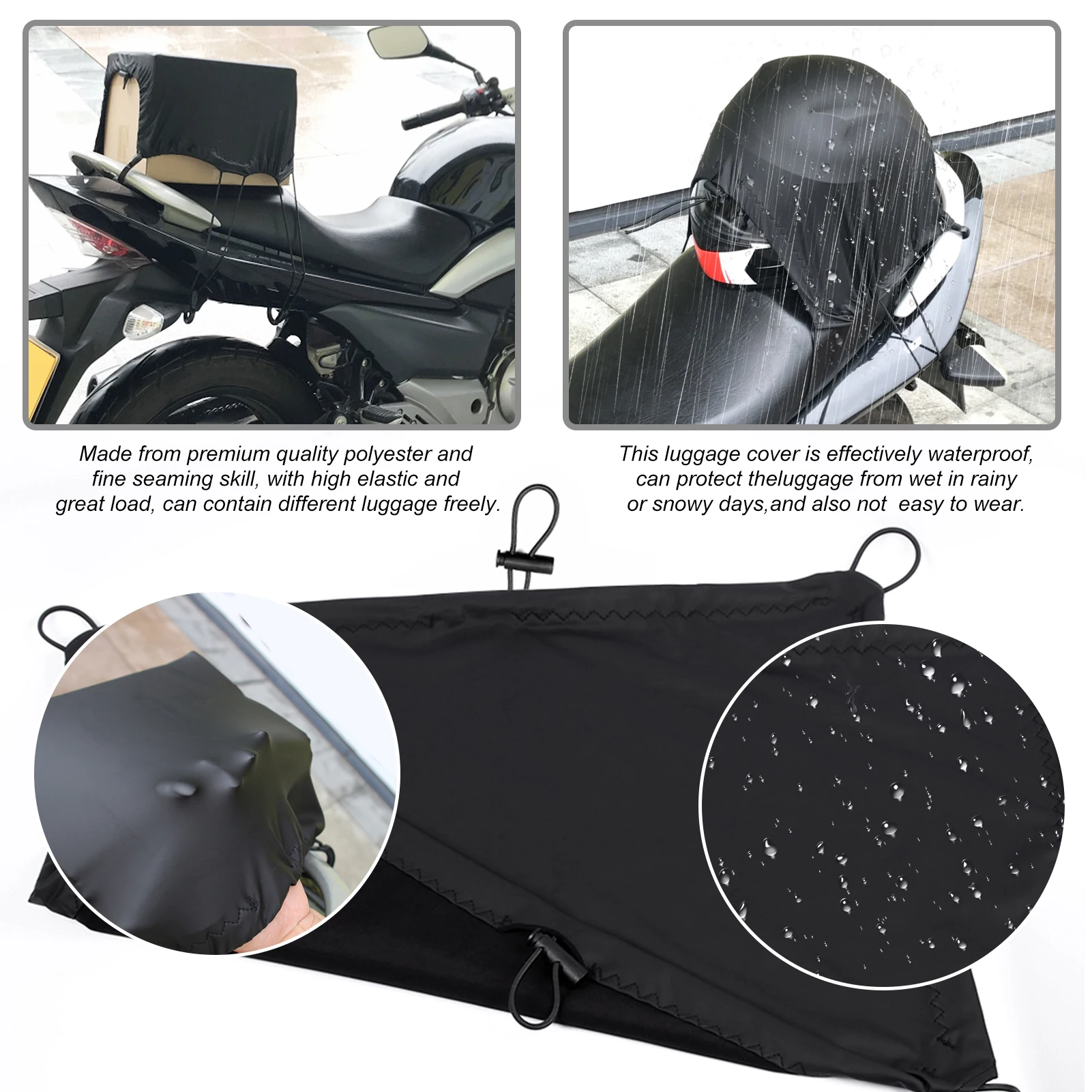 Motorcycle Rear Shelf Cover Trunk Seat Rear Rack Waterproof Luggage Cover Elastic for Keep Items Secure