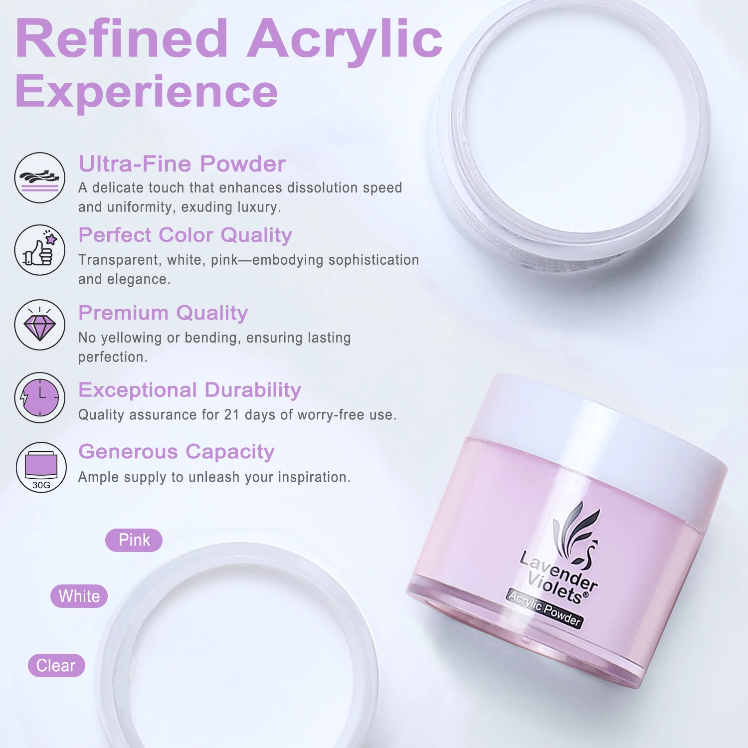 1.06oz/30g Clear Color Acrylic Powder & Dip powder 2 in 1 Use for Nail Extension Carving Salon Nail Art Manicure nail powder,acrylic nail powder