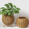 Hand-woven Oval Pumpkin Basket Desktop Sundries Storage Jar Lid Imitation Rattan Retro Storage Wicker Basket Plant Flower Basket 3