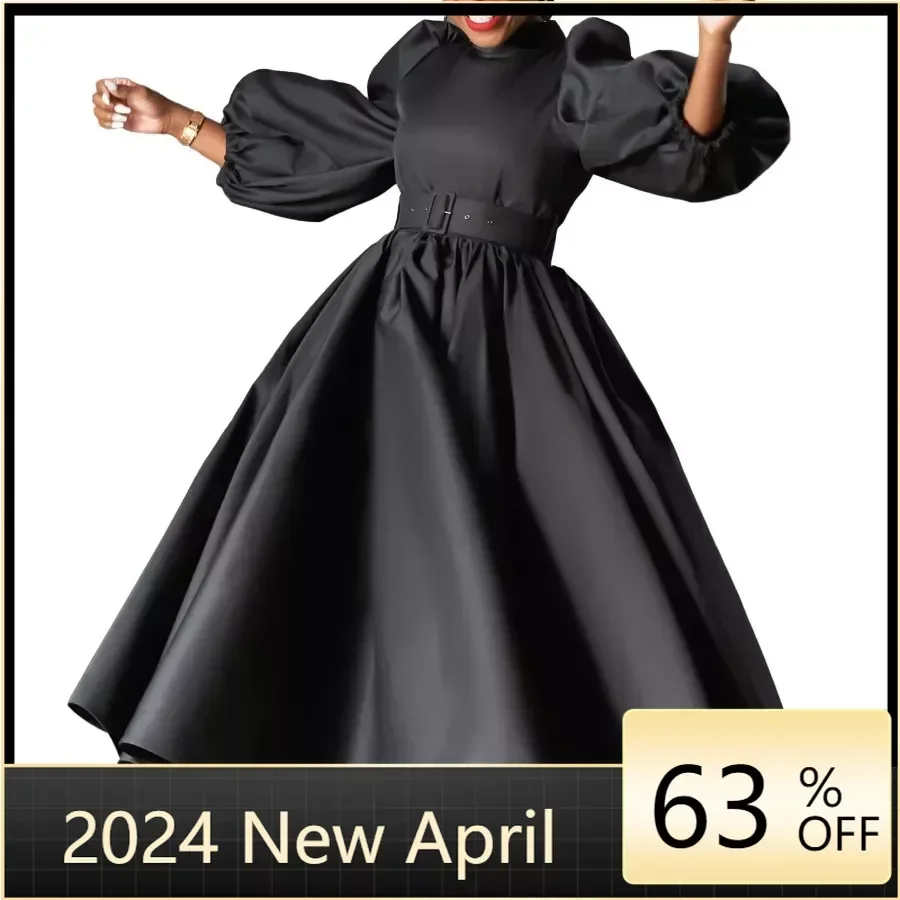 

Весенние африканские платья для женщин 2024, элегантное вечернее платье-макси из полиэстера с длинным рукавом и ремнем