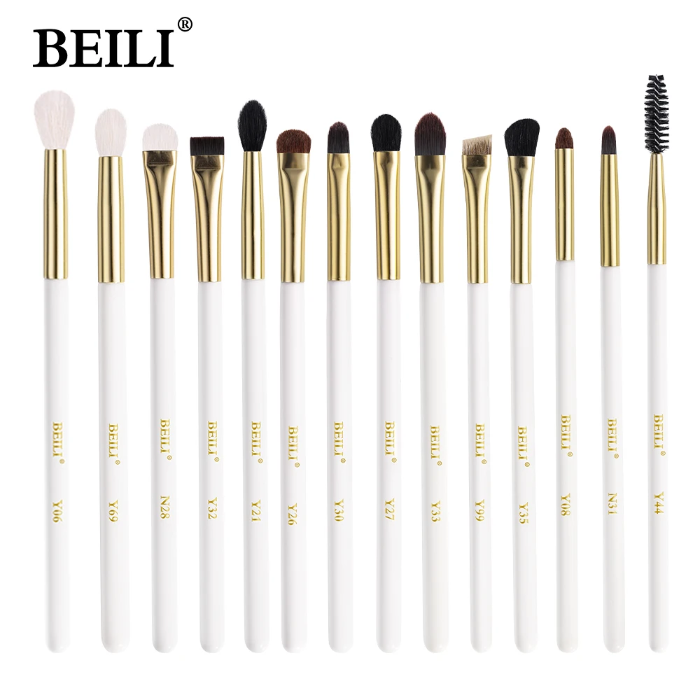 

BEILI Pearl White Gold Luxury Professional Eye Makeup Brushes Set Eyebrow Eyeshadow Blending 14 Pcs Goat Hair Make Up Brush