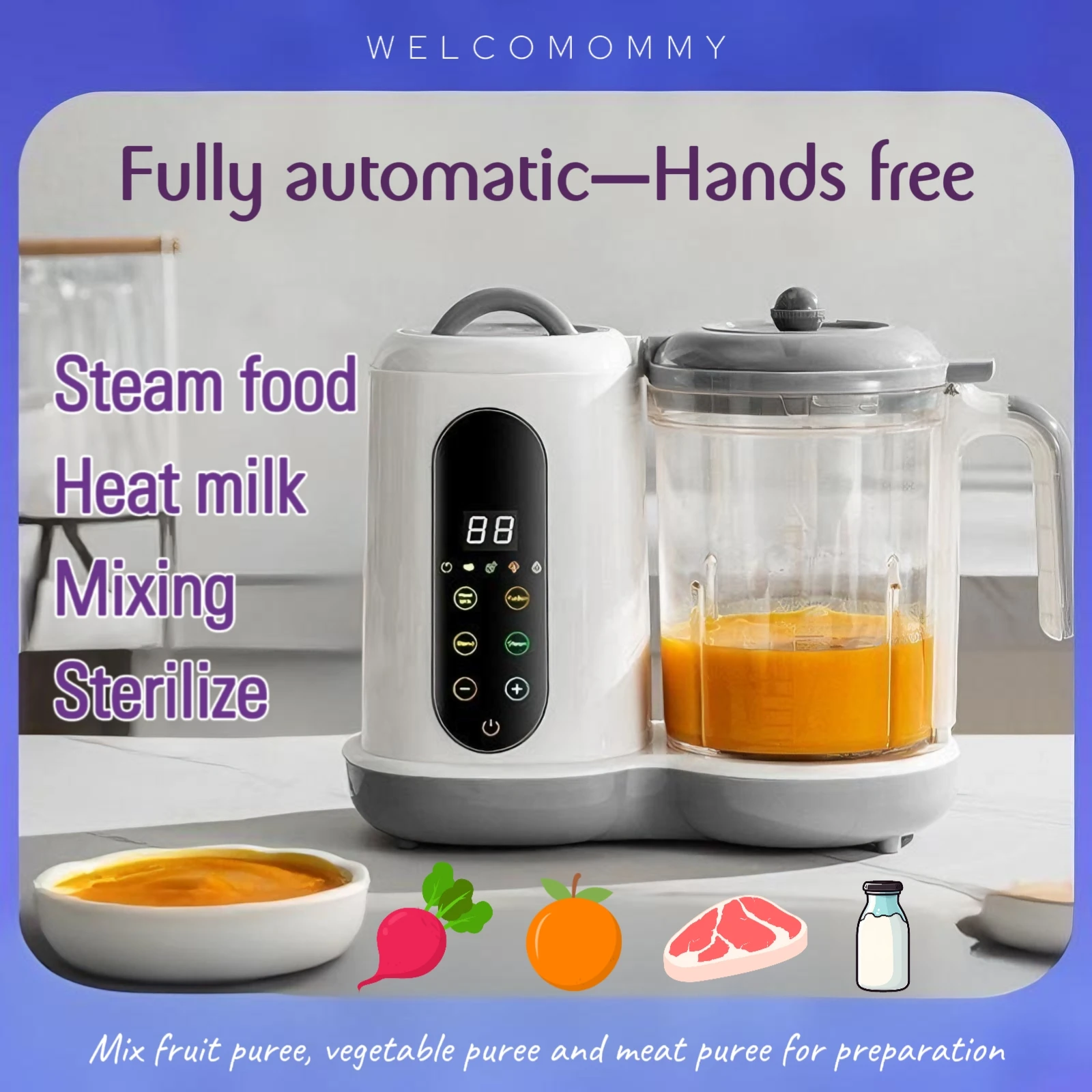 Multifunctional Baby Food Maker Automatic Baby Food Processor Steamer Food Mills Puree Blender Milk Warmer With Temp Display