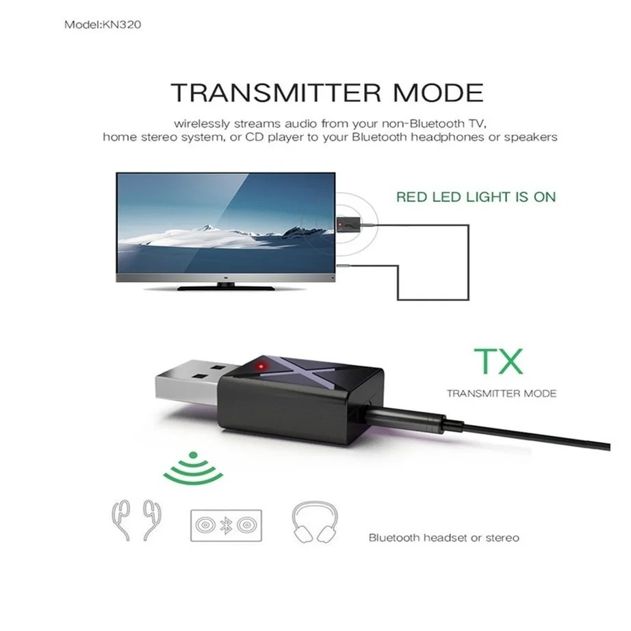 Bluetooth 5.0 Audio Transmitter Receiver Mini USB 3.5mm AUX Jack Stereo Music Wireless Bluetooth Adapter For PC TV Car Speaker bluetooth adapter,bluetooth audio receiver,bluetooth transceiver adapter,bluetooth aux adaptor