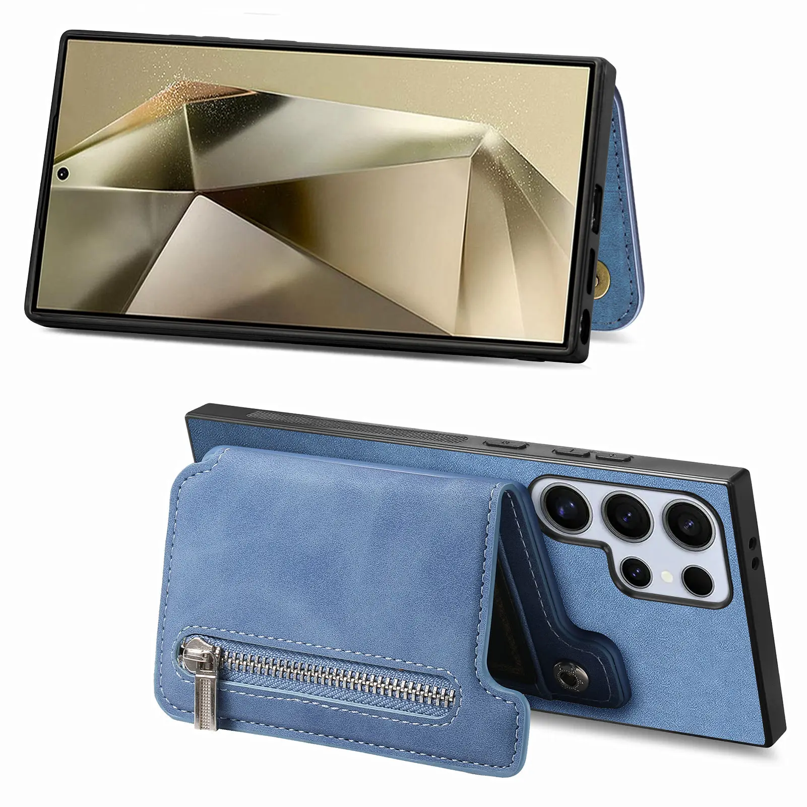 2 in 1 Magnetkarten-Solt-Reißverschluss-Geldbörse Abnehmbare Lederhülle für Samsung Galaxy S24 Ultra S23 Plus A05 A55 A15 A25 Taschenabdeckung_voghion.com