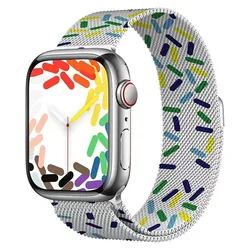 Luxury Milanese Metal Strap for Apple Watch - Elegant Bracelet Design (Rainbow Blue)