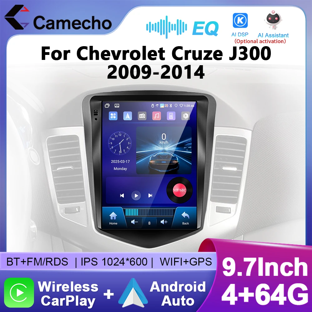Camecho 4 + 64G Android Radio de coche para Chevrolet Cruze J300 2009-2014 Tesla estilo reproductor de vídeo Multimedia Carplay GPS Navi estéreo 1