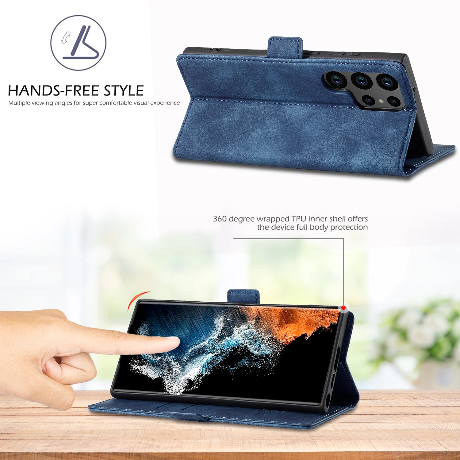 Leather Wallet Case with Magnetic Closure and Card Holder Slot, Shockproof Flip Cover