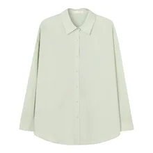 

Thin 100% Cotton See Through Women's Long Sleeve Tops Spliced Office Lady Loose Women Shirts Blouses Single Breasted 2022