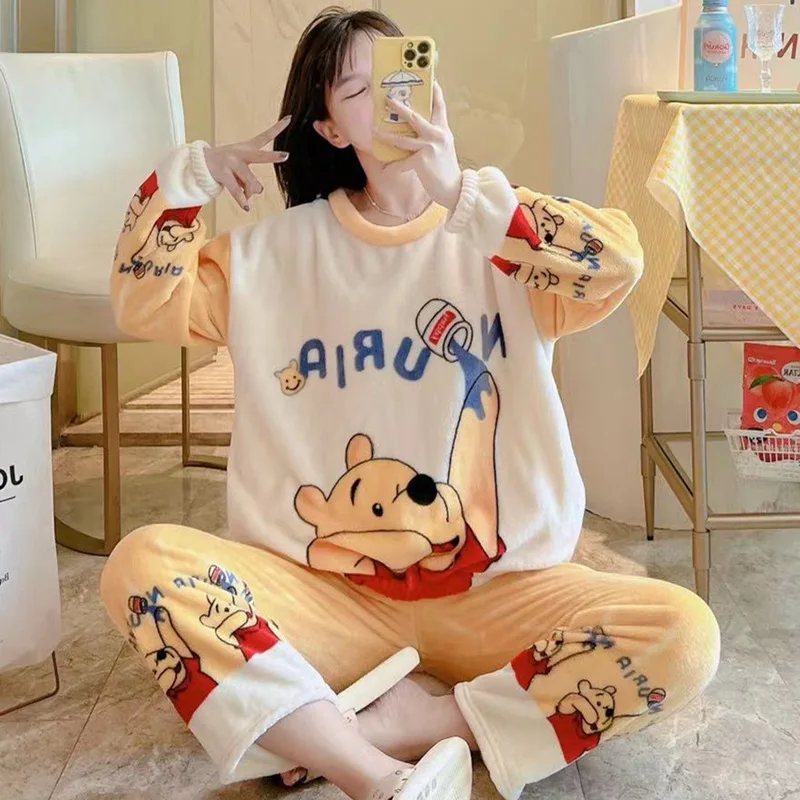 

Disney cartoon coral velvet pajamas for women in winter cute Mickey Minnie plush and thick insulation flannel new home clothing