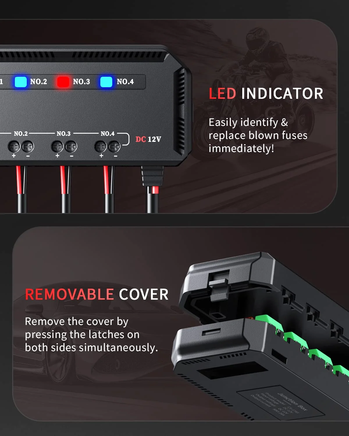 Fuse Box 12V Universal 20A Automotive Moto Block Fuse LED Indicator Light Heat-resistant Hold for Car Motorcycle