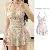 Women Korean Sexy One Piece Swimsuit Tummy Control Slimming High Waisted Bathing Suit Hot Spring Beachwear Elegant Swimsuit