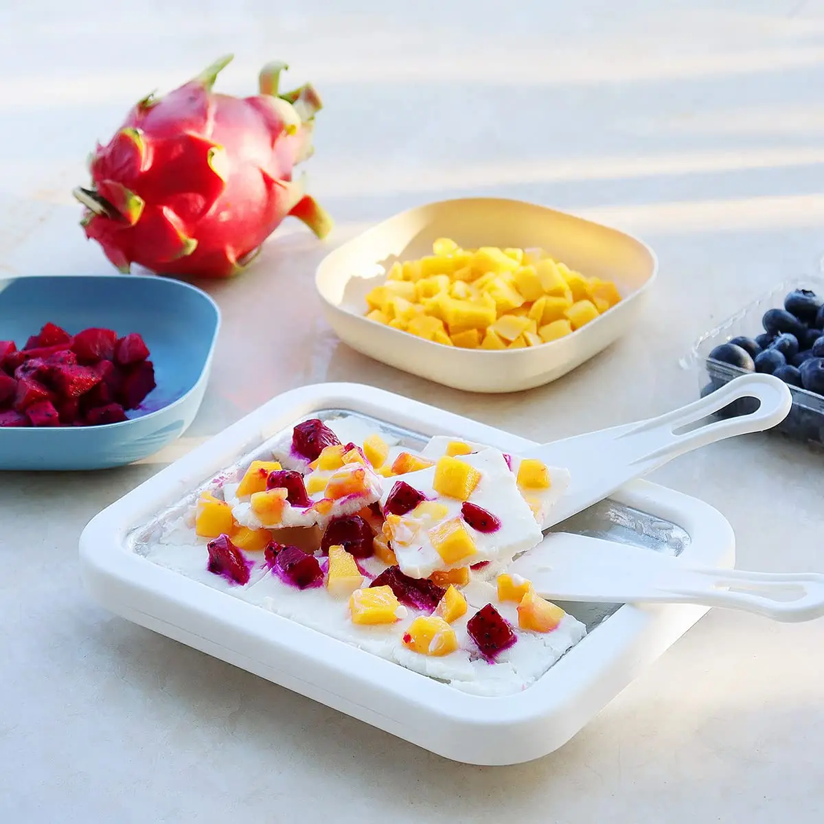 Food Grade Stainless Steel Cute Fried Yogurt Machine Fried Ice Tray With 2 Spatulas Rolled Ice Cream Maker