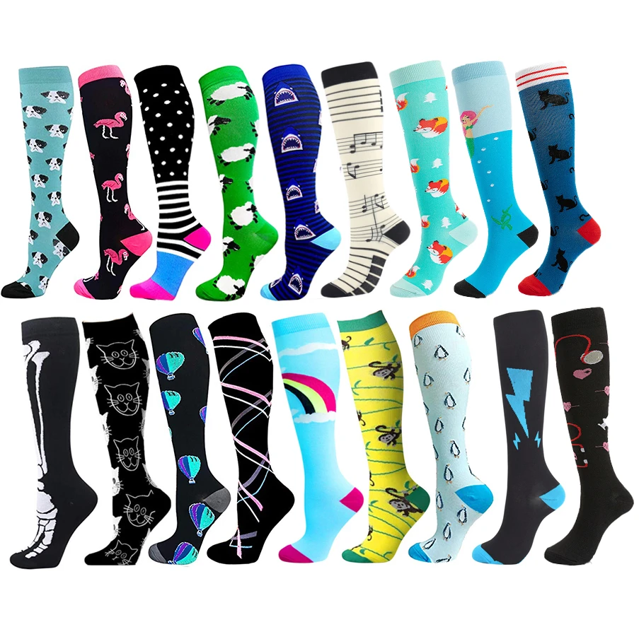 Sports Compression Socks Fun Pattern Halloween Balloon Stripe Shin Guards Elastic Outdoor Running Basketball Rugby Riding Socks