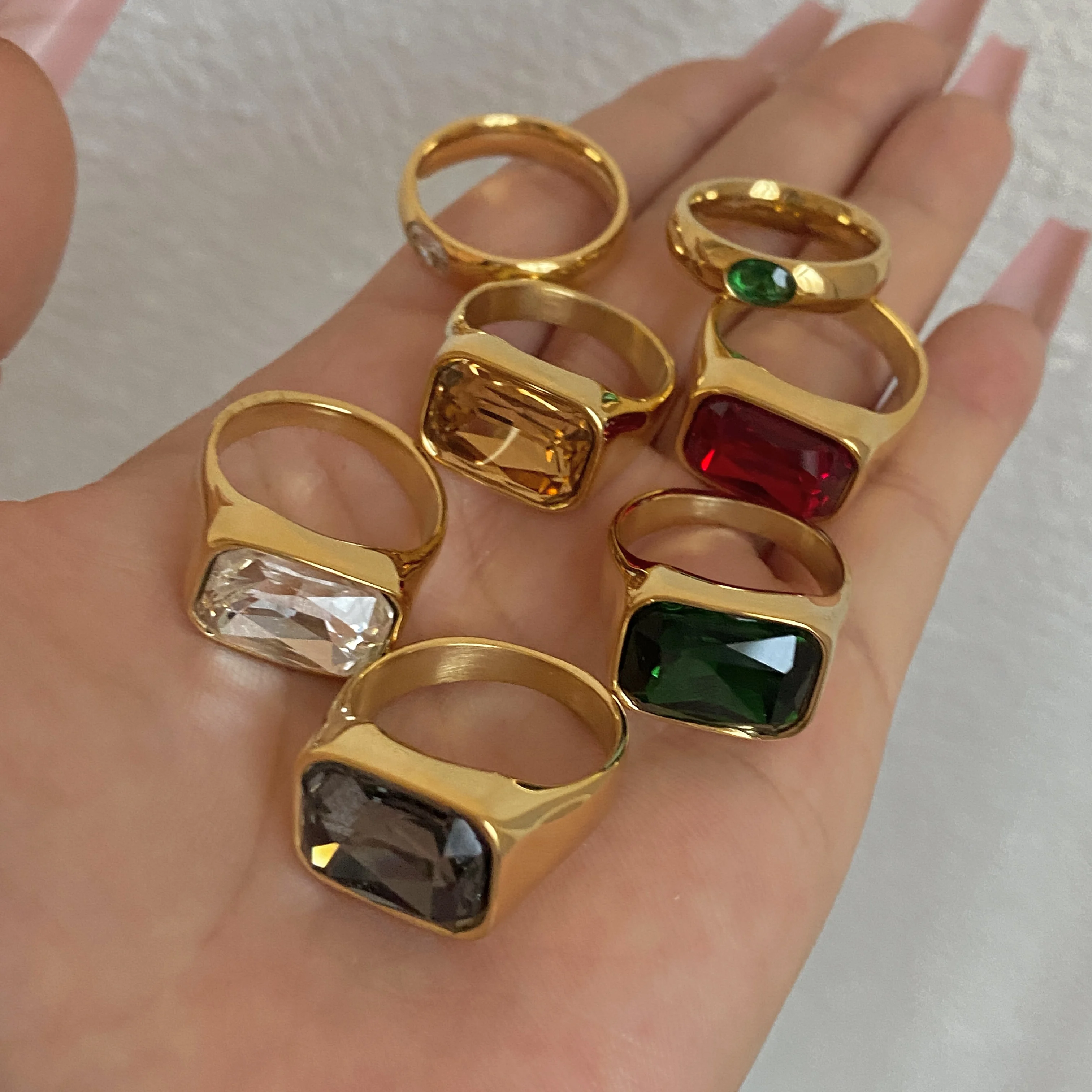 Stainless Steel Ring Statement Green Ring Stainless Steel Ring Green Stone Steel Rings